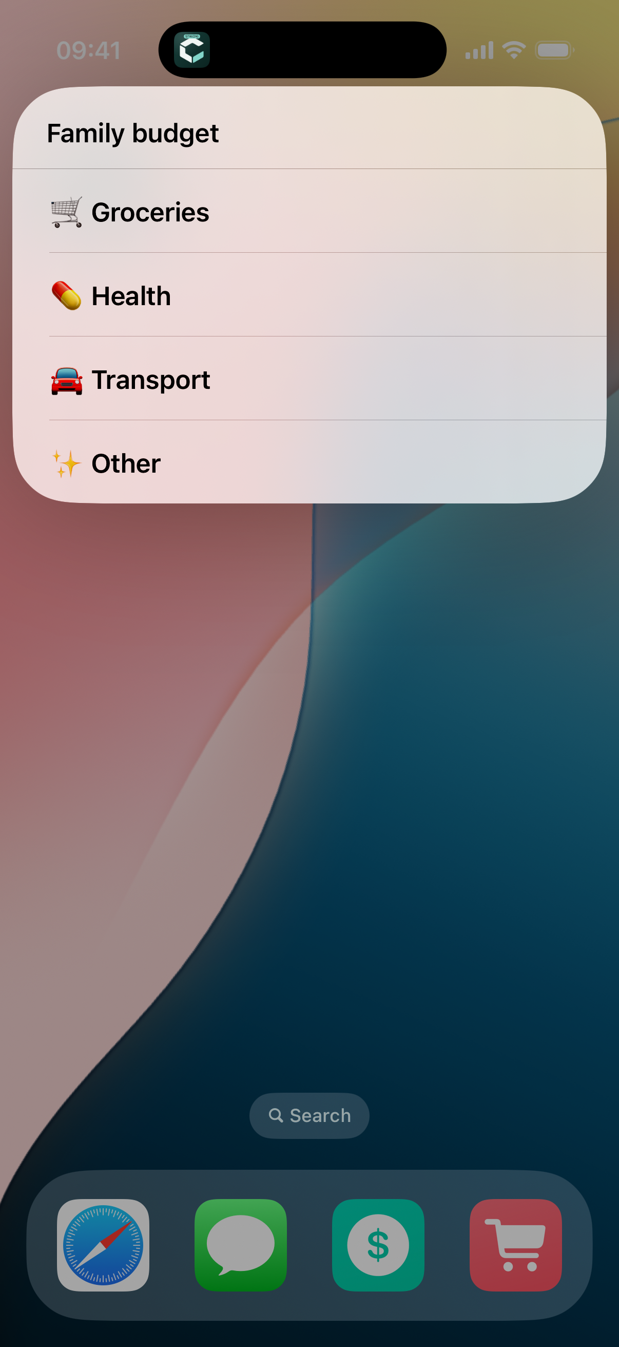 Carry shortcut for choosing an expense category