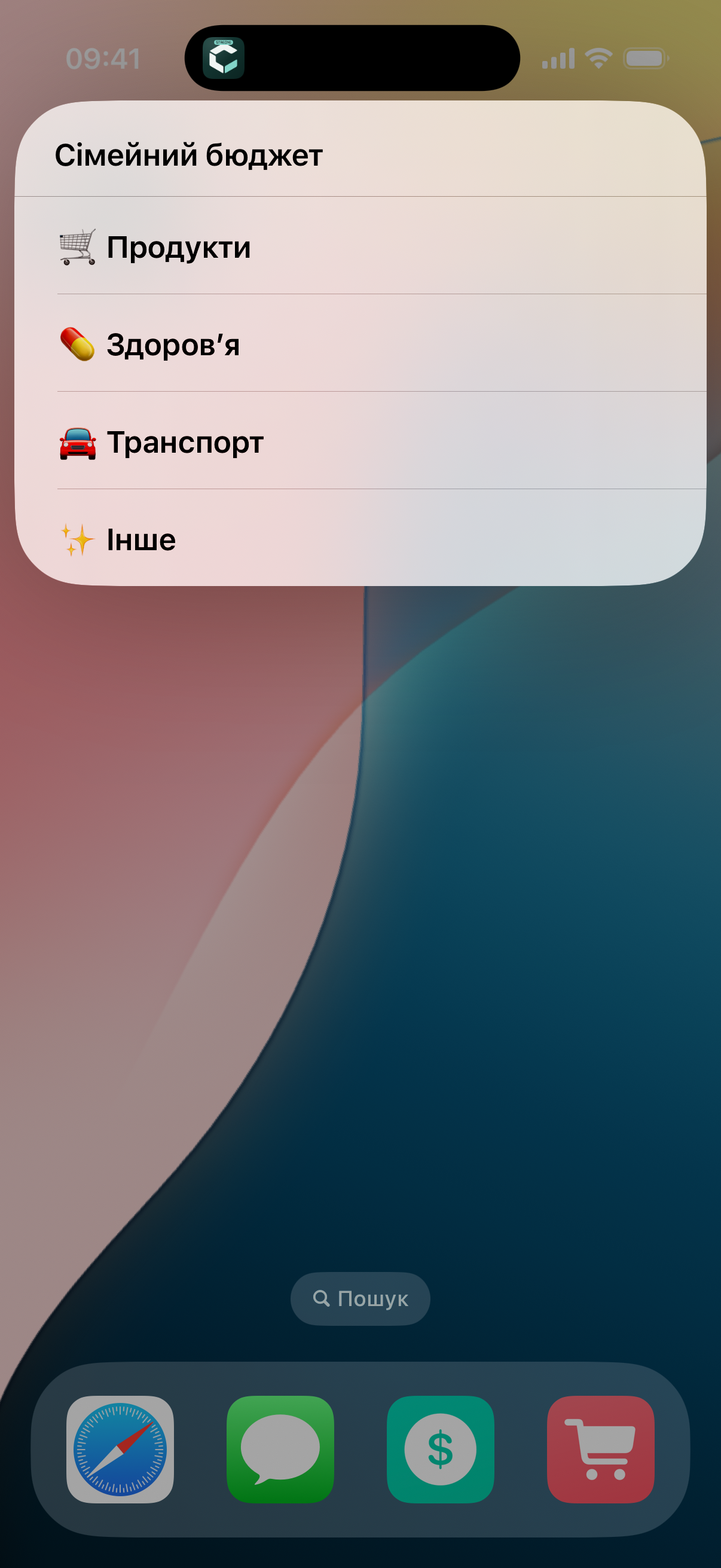 Команда Carry для вибору категорії витрати